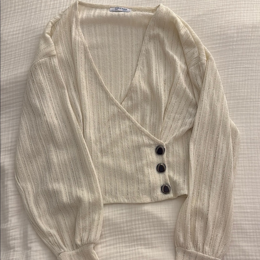 ZARA Trafaluc Cream Wrap Long Sleeve Top